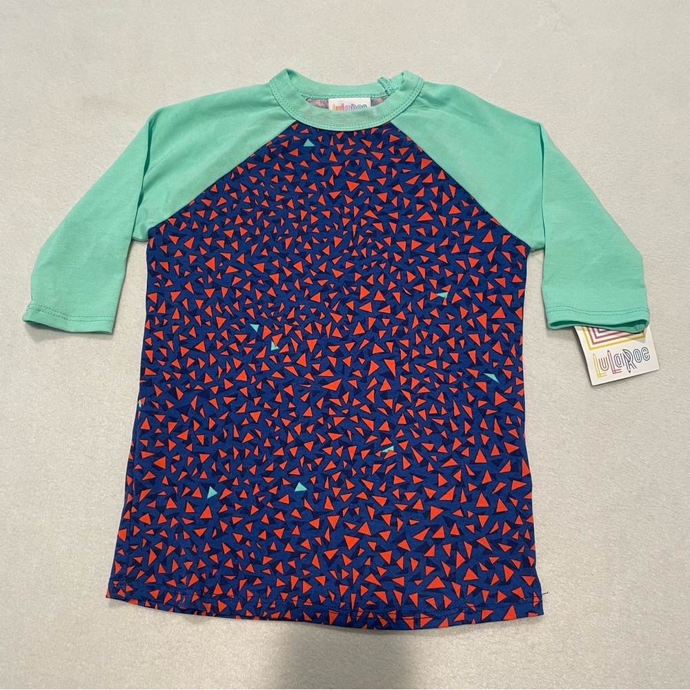 LuLaRoe Sloan, color block shirt with teal sleeves, 4, NWT